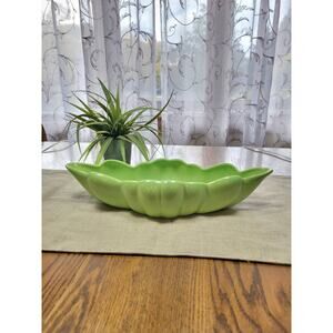 Vintage Planter Console Dish, Lime Green Scalloped, Bulb Bowl Pottery